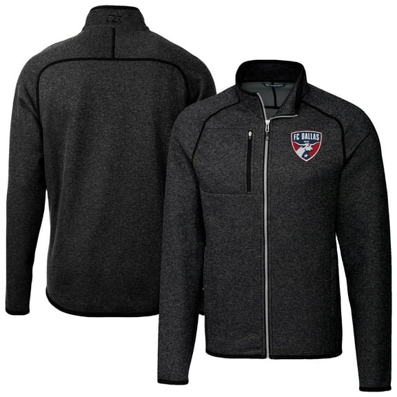 Men's-Cutter & Buck  Heather Charcoal FC Dallas Mainsail Sweater-Knit Full Zip Jacket