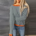 thumbnail image 6 of HAOYUNL Women's Striped T Shirts Fashion Long Sleeve Fashion Knitted Sweater Crew Neck Loose Pullover Tees Spring Fall Tops S-XXL, 6 of 9