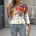 thumbnail image 2 of TaTaai Women's All Seasons Printed Button Crew Neck 3/4 Sleeve Loose Casual Tops Lightweight Breathable Soft Fashion T-Shirts for Daily Work Travel Wear Gift, 2 of 7