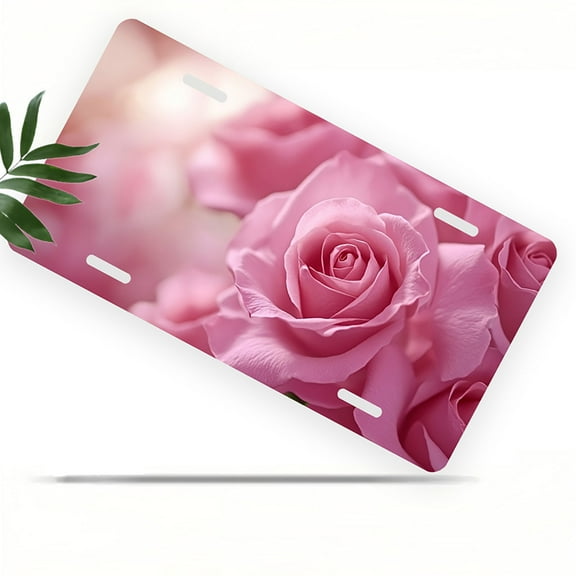 License Plate, Soft focus Pink Roses Decorative Front,Personalized Stainless Steel License Plate Cover For Men Women,12.2" X 6.2"