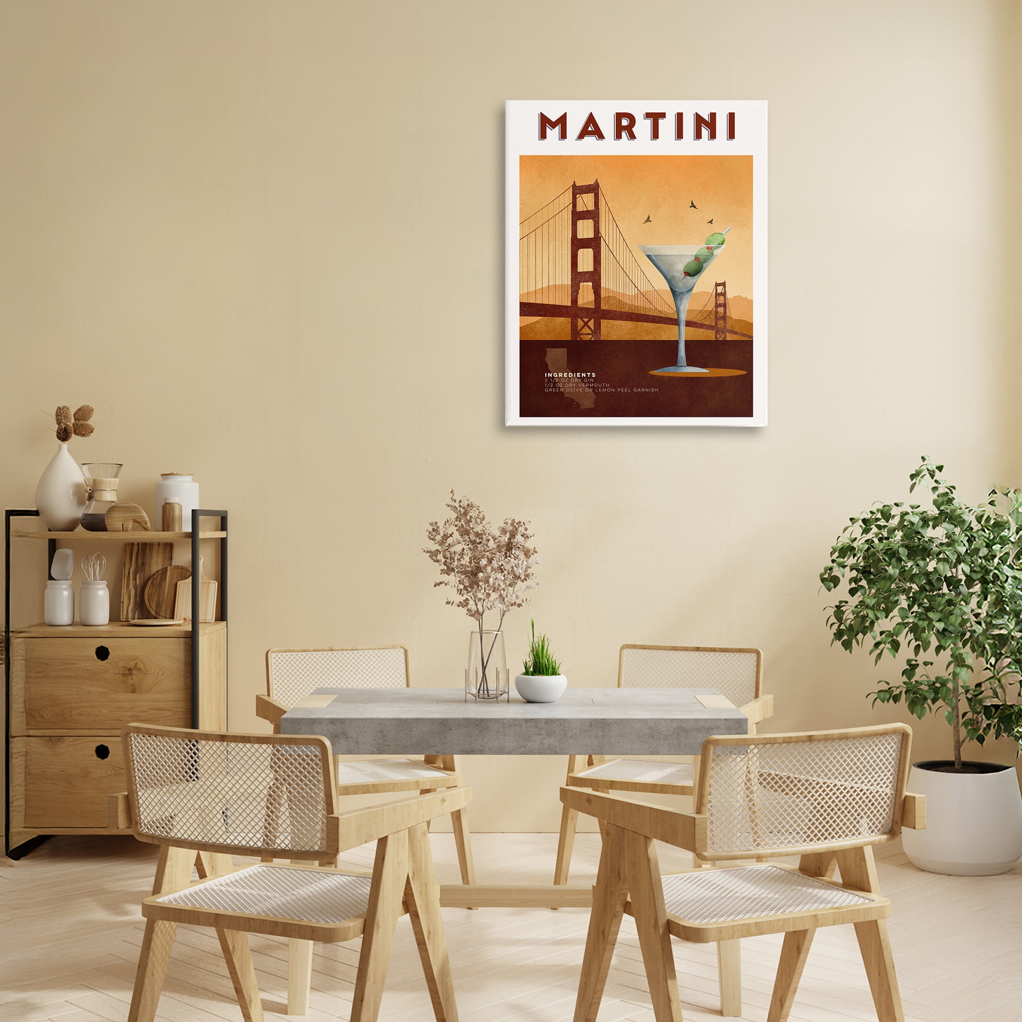Retro Martini & Bridge View Canvas Wall Art, design by Brett Blumenthal