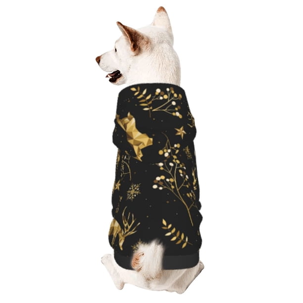 Balery Christmas Gold Deers1 Sudadera con Capucha para Perros Pequeños – Ropa para Mascotas, Disfraz para Perros y Gatos, Ideal para Fiestas y Cosplay-Large