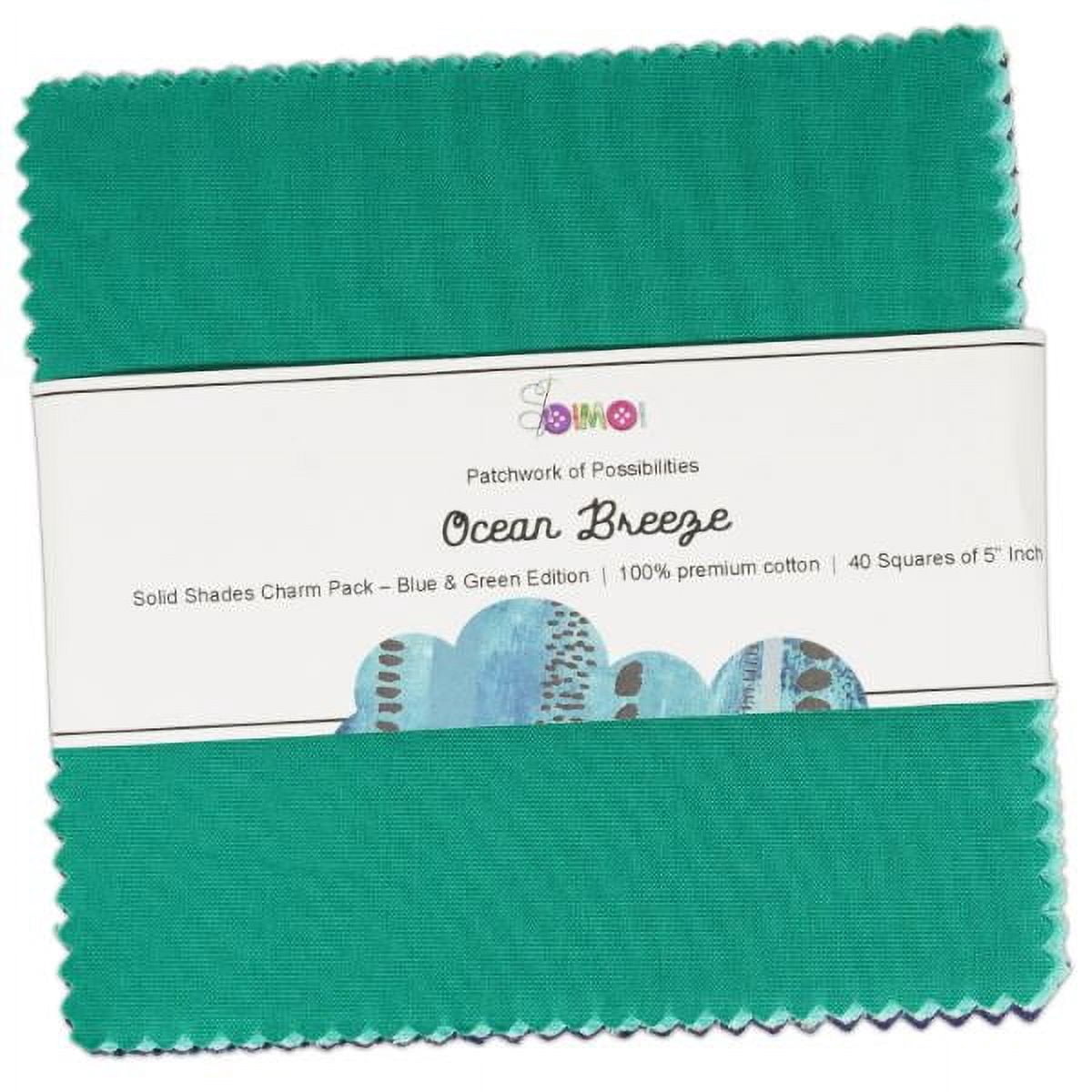 Soimoi 40 Pcs Solid Cotton Fabric Squares Bundles Charm Packs for Quilting, Fat Quarter Layer Cakes, Fabric Scraps for Crafts,Precuts Quilt Squares 5 x 5 inches, DIY Fabric Bundle - Ocean Breeze