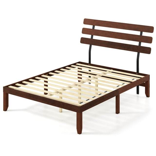Costway 15.5 Inch Queen Size Bed Frame with Retro Headboard &Under-Bed Storage Space