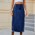 thumbnail image 4 of Women Casual And Trendy Solid Color Washed Denim Semi Elastic Waist Design Ribbon Work Skirt Alt Skirt Poodle Skirts for Women Skirt Overalls Spray Skirt Womens Skirts Long Skirt Pleated Sparkly Skirt, 4 of 7