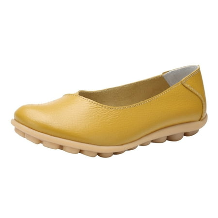 PLLFRLRT Loafers for Women Dressy Slip on Loafers Flats Shoes Comfort Wide Width Penny Loafers 2024 Dressy Flat Shoes Driving Work Shoes(Yellow 6)
