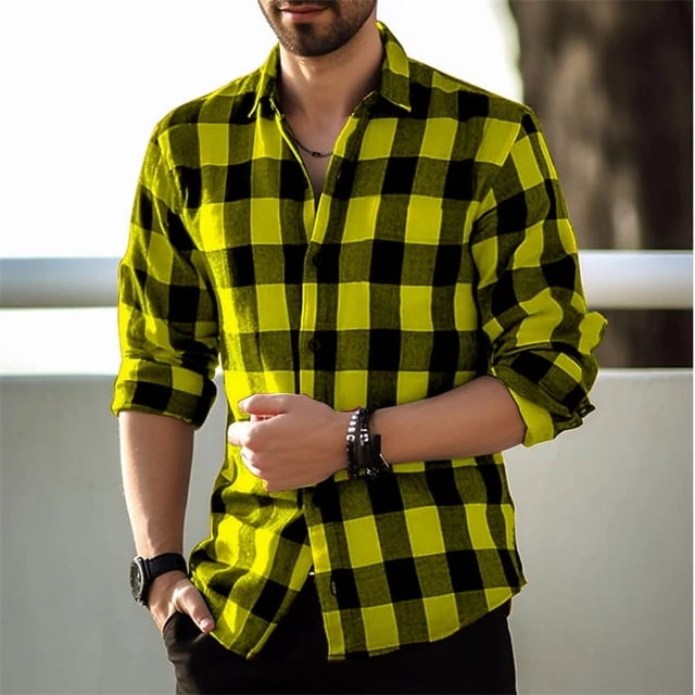 Camisas casuales de manga larga con estampado de cuadros para uso diario para hombres ropa sencilla estilo americano vintage camiseta de solapa de calle de gran tamaño
