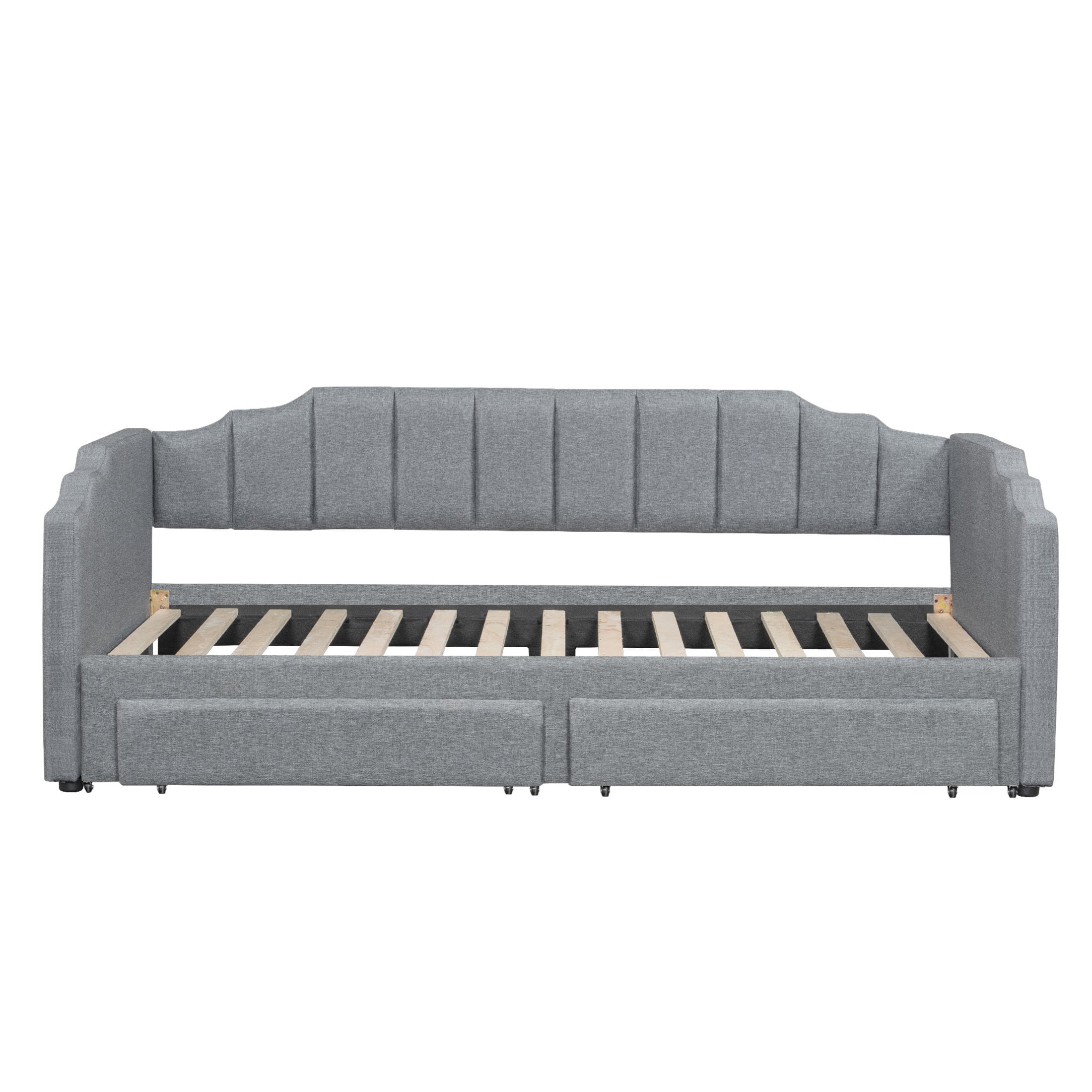 Noble House Twin XL to King Extendable Daybed with LED Light and Storage Drawers, Linen Upholstered, Gray