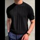thumbnail image 5 of Camiseta Informal de Punto Acanalado de Corta con Cuello Redondo y Bajo Fino para Hombre, Color Liso Negro XXXL, 5 of 9