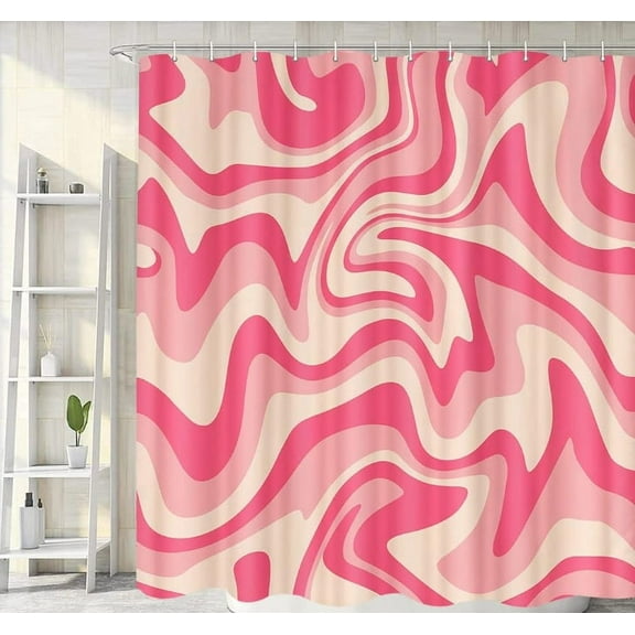 BSHAPPLUS Pink Shower Curtain with 12 Hooks,Boho Shower Curtain Waterproof Bathroom Shower Curtains for Home Hotel Decor Bathroom Curtains 71x71 Inch