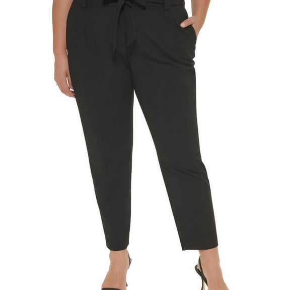 Calvin Klein Womens Pleat Front Belted Tapered Ankle Casual Trouser Pants, Black, Plus Size, 24W