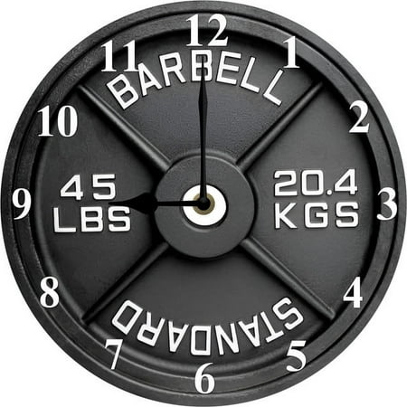 Barbell Wall Clock Gym Wooden Wall Clocks Barbell Weight Plate Fitness Wall Decor Home Gym Decor for Bedroom Living Room Kitchen School Office 10 Inches Silent Non Ticking