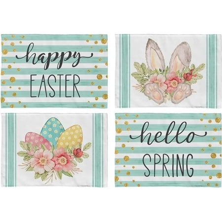 

Easter Egg Bunny Blue Stripes Placemats 12X18 Inches Set of 4 Rabbit Home Dining Indoor Spring Holiday Farmhouse Tabletop Decor AP242