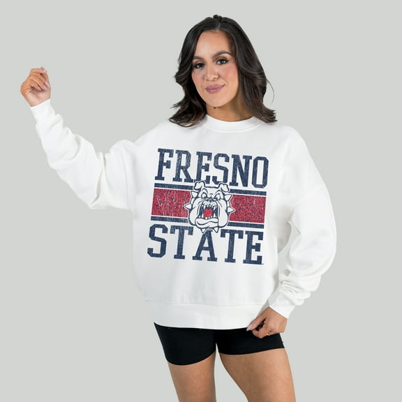 Women's Gameday Couture White Fresno State Bulldogs Fair Catch Pullover Sweatshirt