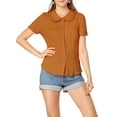thumbnail image 3 of INSPIRE CHIC Women's Vintage Sweet Doll Collar Button Down Soft Shirt L Burnt Orange, 3 of 8
