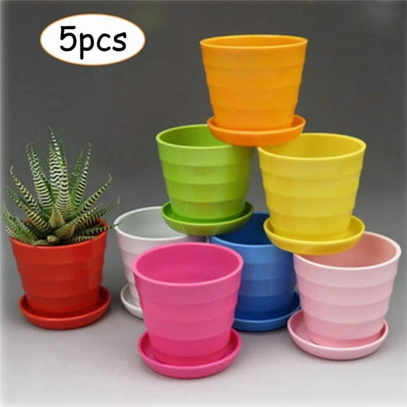 5Pcs Plastic Plant Pot Round Flower Nursery Planter Pots With Saucer Tray Decor