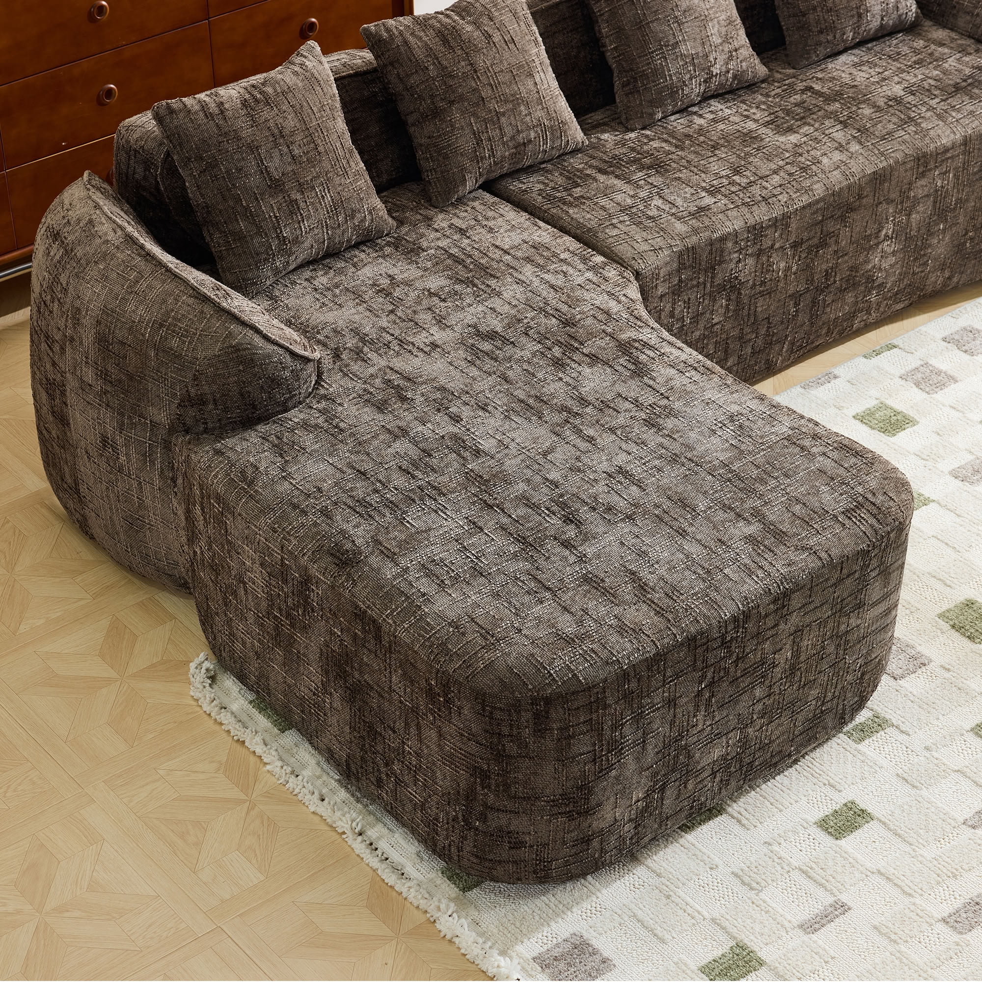 MAYEERTY L-Shaped Chenille Sectional Sofa with Chaise Lounge, 4-Seat Compressed Couch with 4 Throw Pillows, for Living Room Apartment Small Spaces