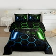 thumbnail image 2 of jejeloiu Game Console Bedding Comforter Set,Gamer Gaming Twin Comforter Sets,Blue Green Hexagon Bedding Set For Boys,Breathable Bedroom Decorative Reversible,2pcs, 2 of 8