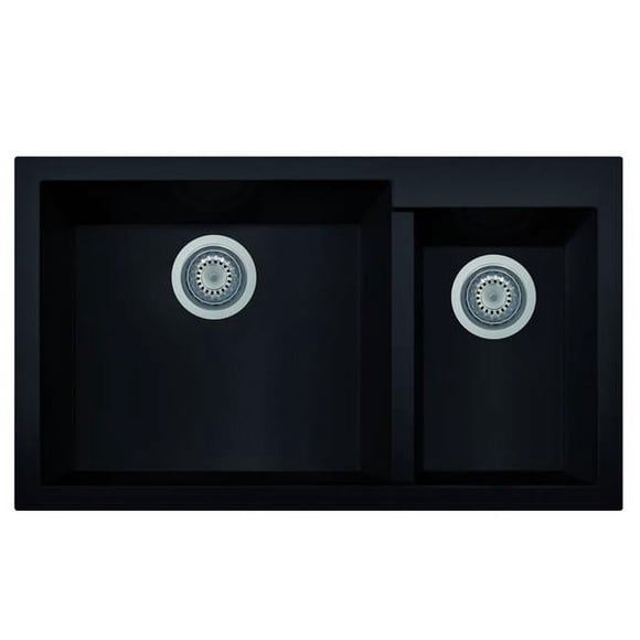 ALFI Brand AB3319UM-BLA 34 in. Double Bowl Undermount Granite Composite Kitchen Sink - Black