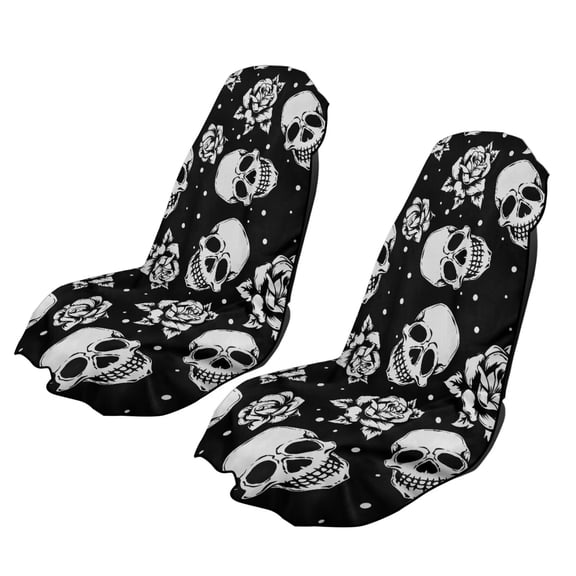 Psesaysky Skull Flower Print Car Seat Cover 2 Pieces Soft Non-Slip Vehicle Sweat Towel Protector Universal Fit Seats Cushion for Trucks SUV Cars