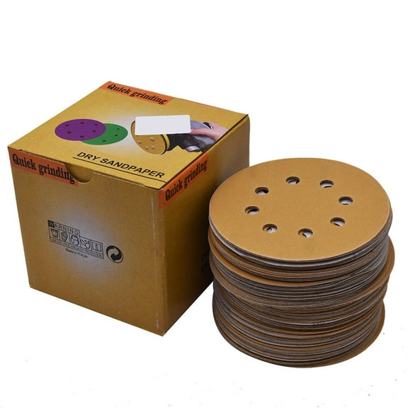100PCS Hook Loop Pads Sanding Disc 5-Inch 8-Hole Aluminum Oxide Round Flocking Sandpaper for Sanding Grinder Polishing Accessories 220 Grit