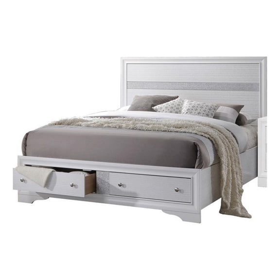 Benjara 2 Drawer Wooden Eastern King Size Bed with Panel Headboard- White