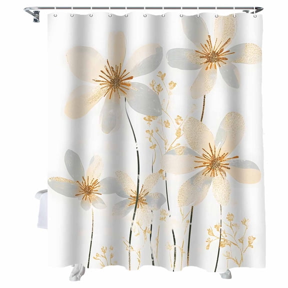 Shower Curtains White Yellow Flowers Bath Curtain Wildflowers Waterproof Bathroom Shower Curtain Set with Hooks Decoration 36 x 72 Inches