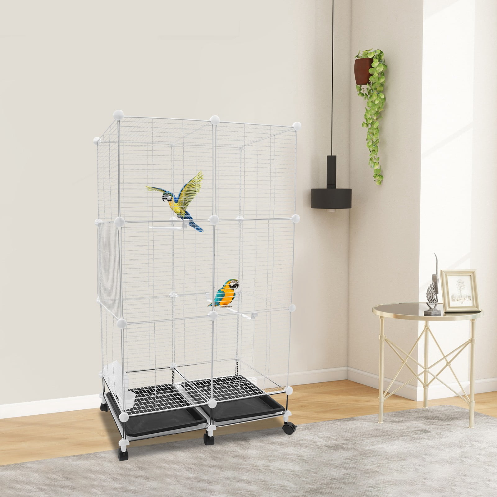 Large Bird Cages, 29.5x14.6x49.2 Inch Iron Mesh Aviary with Stand & Rolling Wheels, 3-Story Easy Assembly Breeding Cage for Parrot Canary Lovebird Finch, Removable Tray & Feeder