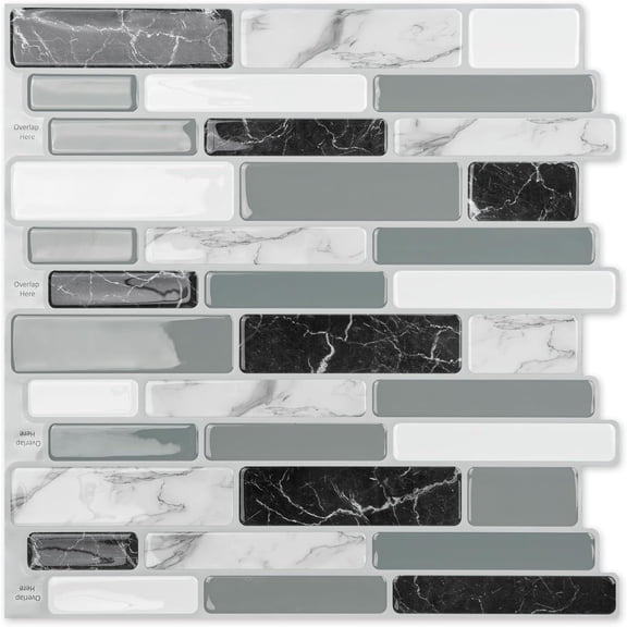 20-Sheet Peel and Stick Kitchen Backsplash Tiles, Self-Adhesive Wall Tiles for Kitchen and Bathroom, 12"x12", Marble Grey