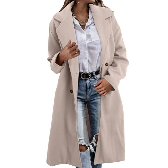 Women's Double Long Trench Coat Windproof Classic Lapel Slim Overcoat Double Notch Lapel Womens Thick Wool Winter Jackets Wool Long Winter Coat 100 Wool Winter Jackets Women Light Weight Wool Winter