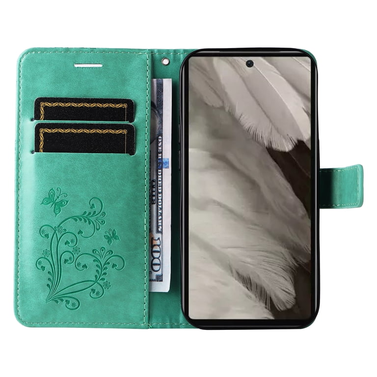 For Google Pixel 7A Phone Case Zip Wallet Case With Credit Card Holder Strap Stand View Premium Leather Flip Case Floral Cover Shockproof Case Cover Silicone Bumper Case Red