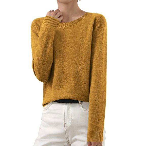 Women's Sweater 2025 Fall Winter Casual Crew Neck Warm Soft Long Sleeve Knit Pullover Sweater Ginger M
