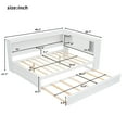 thumbnail image 2 of Harper & Bright Designs Full Size Wooden Storage Daybed Frame, Daybed Bed with Trundle & Storage Shelves, L Shape Corner Daybed with Light & Sliding Doors, White, 2 of 14