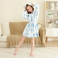 thumbnail image 3 of FORMRS Niños Bathrobe Unisex Hooded Robe Soft Plush Pajamas Sleepwear, Size 7-9T, Blue Simple Cartoon Snowmen, 3 of 7