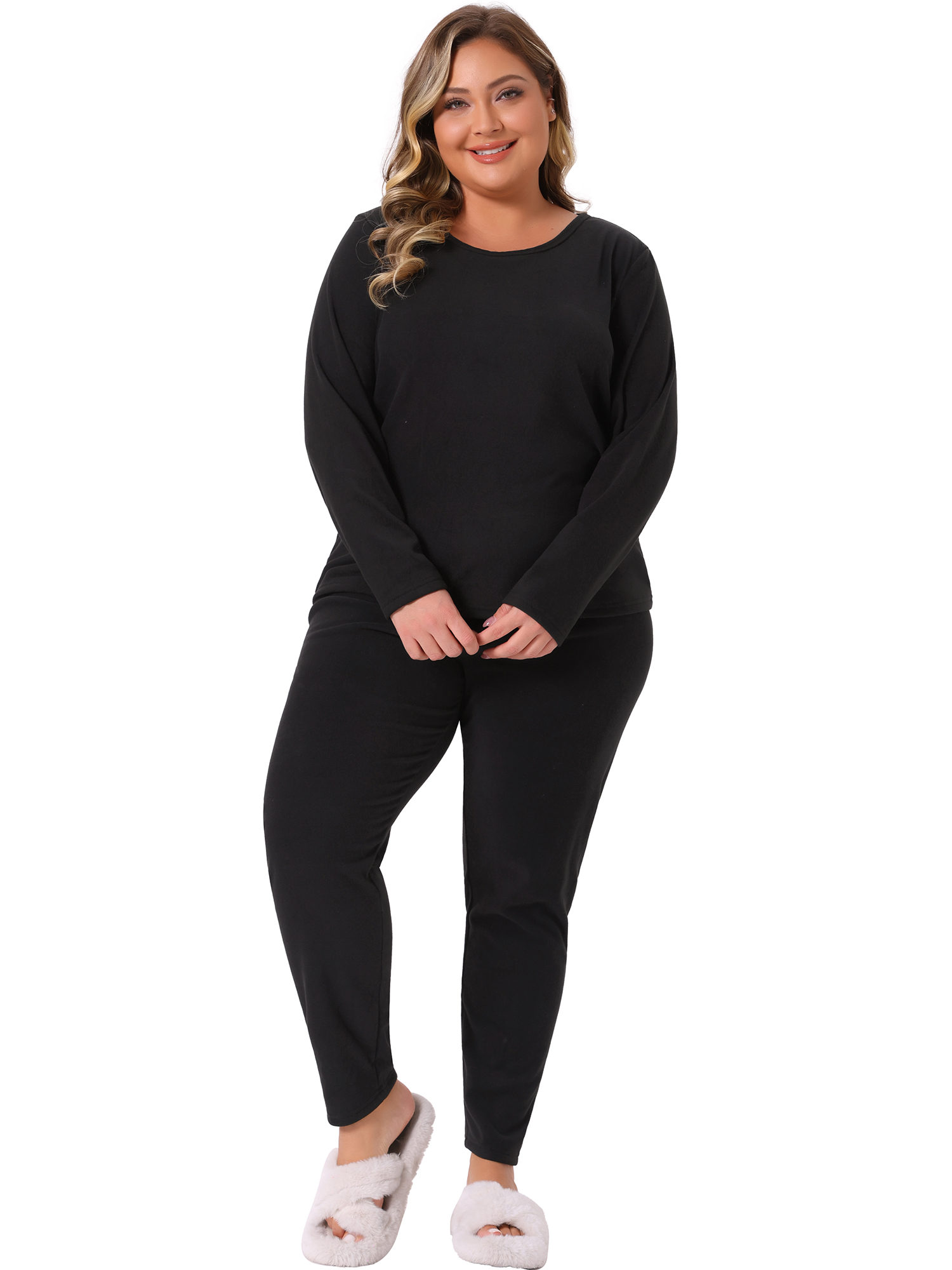 DARING DIVA Women's Plus Size Soft Long Sleeve Pajamas Set Large Plus Black
