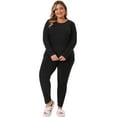 thumbnail image 3 of DARING DIVA Women's Plus Size  Soft Long Sleeve Pajamas Set 1X Black, 3 of 6