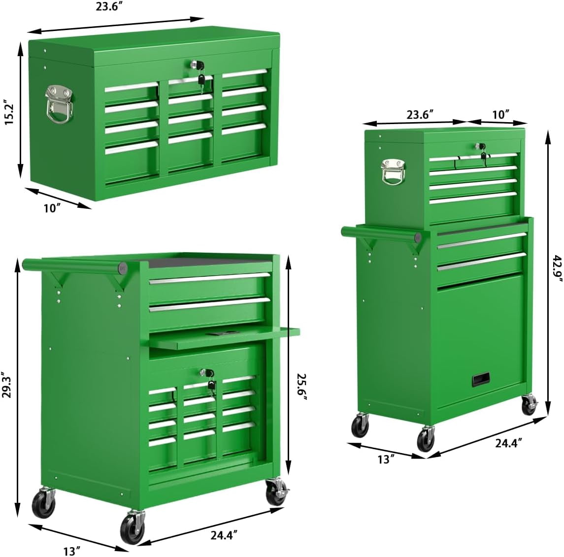 Odaof, 54 lb, 24.4" Cold Rolled Steel 8-Drawer Rolling Tool Chest Green