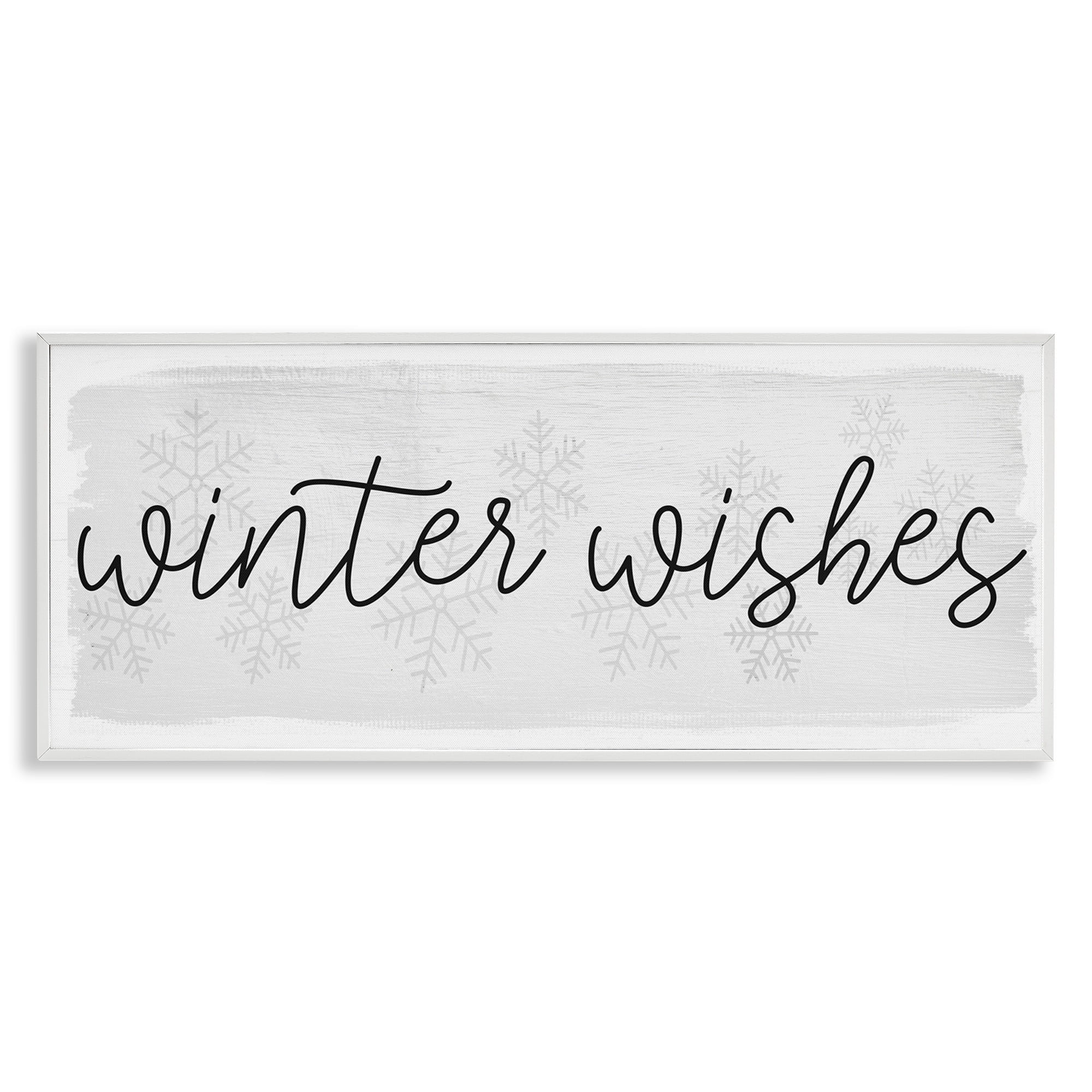 Stupell Industries Winter Wishes Sentiments Geometric Snow Flakes Cursive Typography Graphic Art White Framed Art Print Wall Art, 30x13, by Daphne Polselli