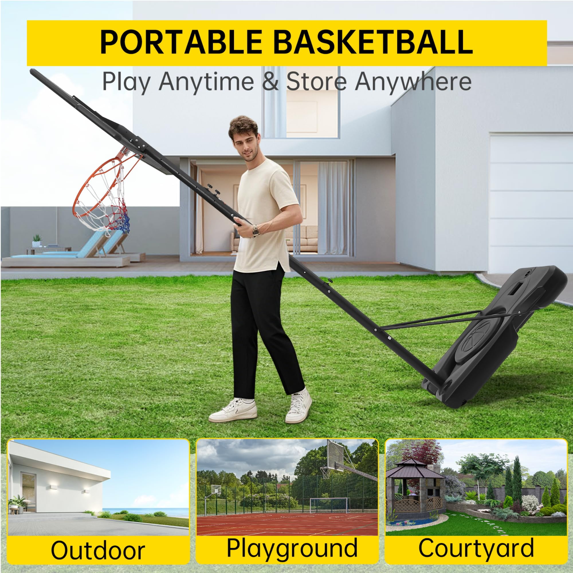 Luku Basketball Hoop, Adjustable Outdoor Basketball Hoop, 4-10FT Portable Basketball Goal System with Enlarged Base and PC Backboard for Adult in Backyard/Driveway