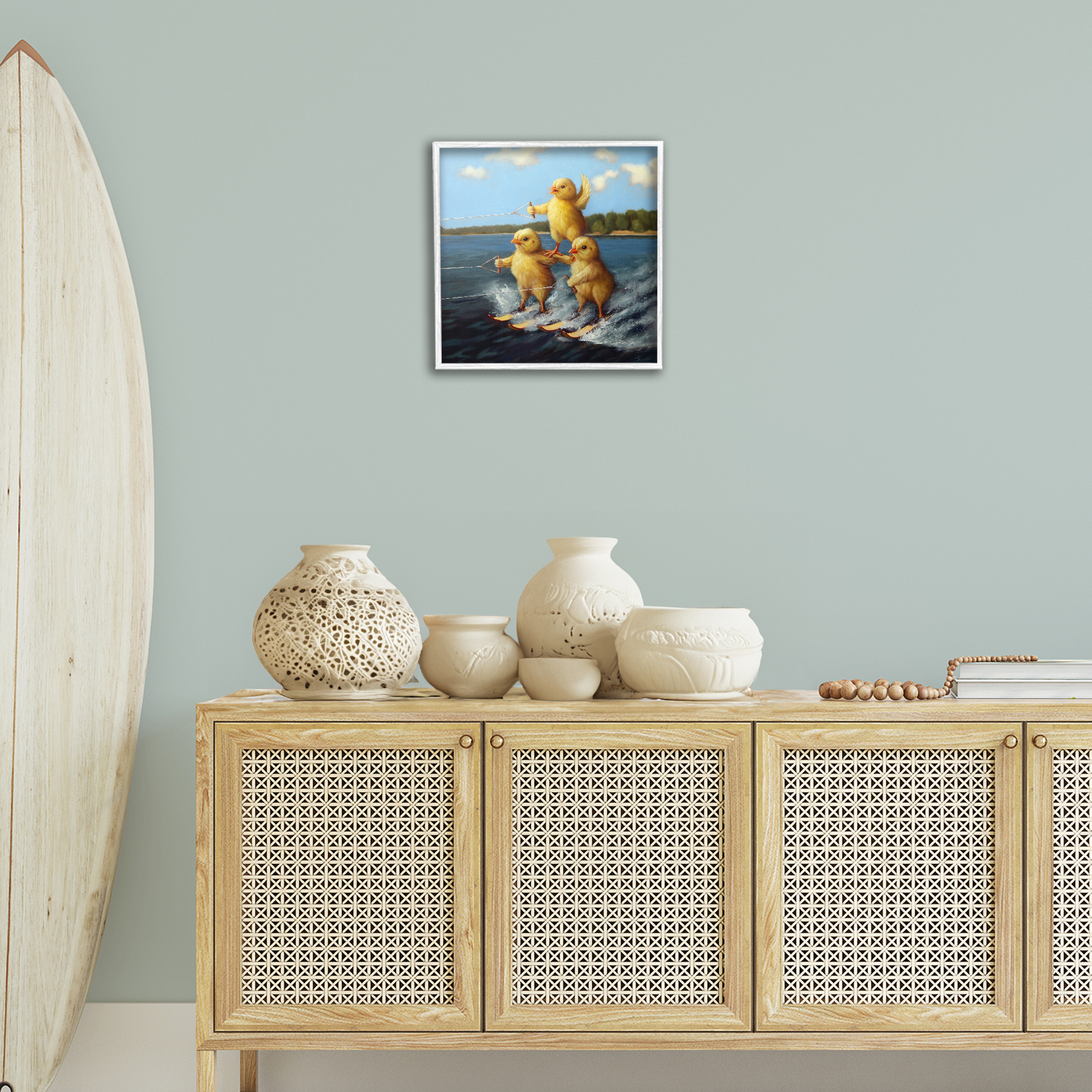 Stupell Industries Water Skiing Chicks Coastal Painting White Framed Art Print Wall Art, 17 x 17