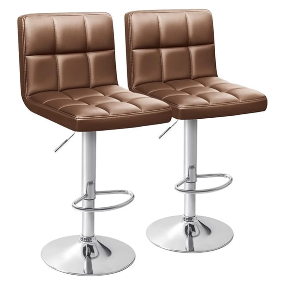 WDZS Bar Stools Modern PU Leather Adjustable Swivel Barstools, Armless Hydraulic Kitchen Counter Bar Stool Extra Height Square Island Barstool with Back Set of 2 (Leather, Brown)