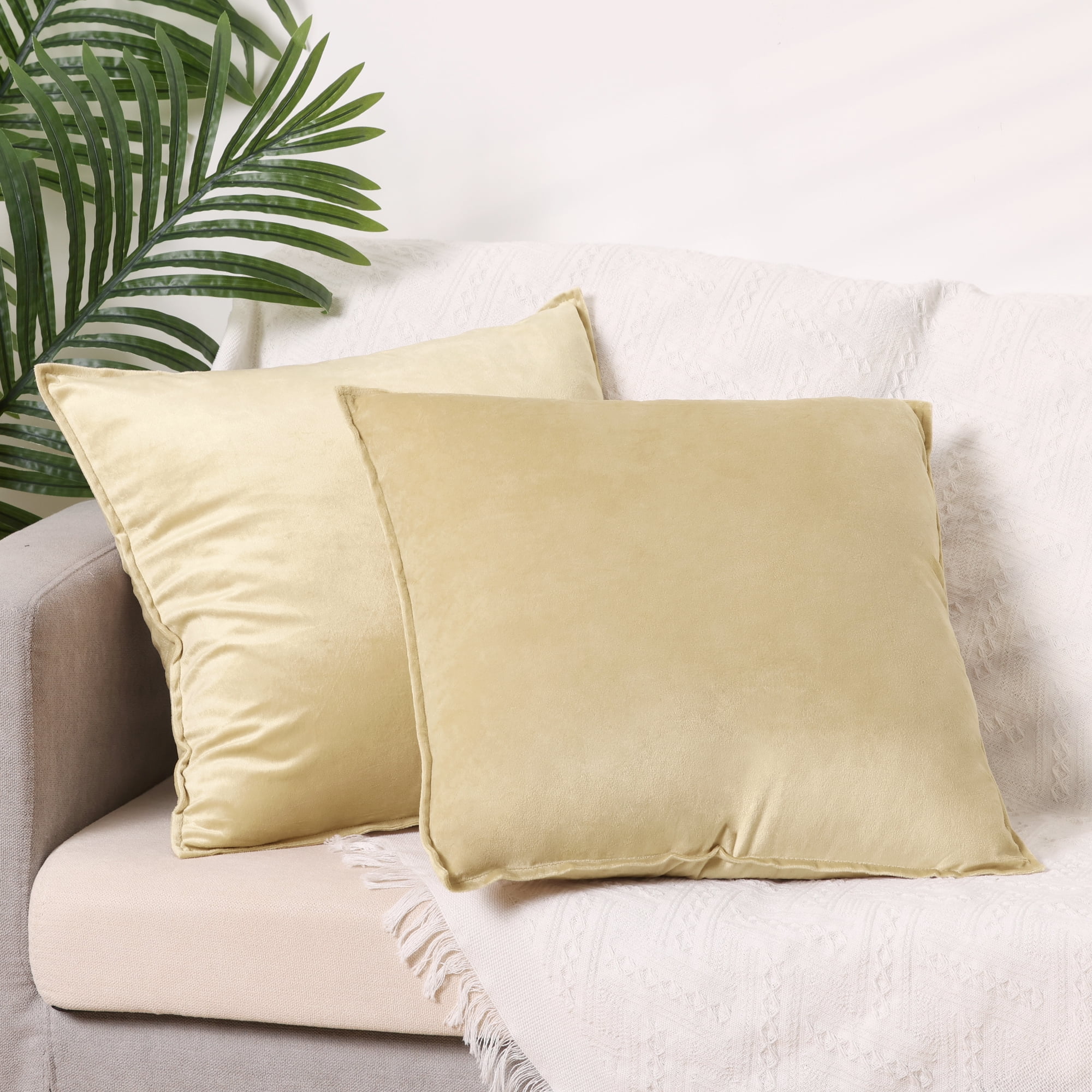 Unique Bargains Velvet Solid Throw Pillow Covers Decorative Cushion Covers (2 Count) Camel 18" x 18"
