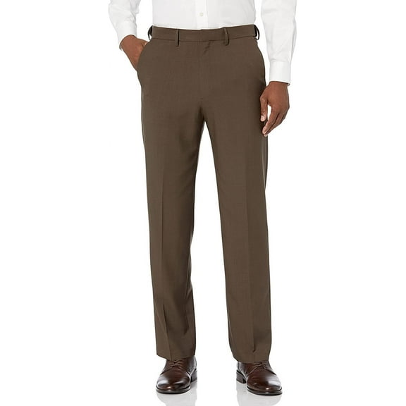 Men’s Haggar® Premium Comfort Expandable-Waist Classic-Fit Stretch Flat-Front Dress Pants Color: Dark Brown Size: 34X30