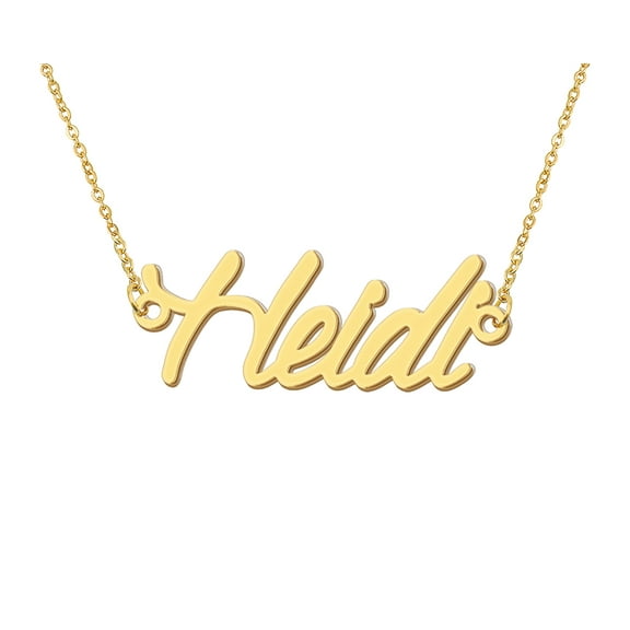 HUAN XUN 18k Gold Plated Heidi Name Necklace Stainless Steel Nameplate Necklaces for Womens Mens Mother Day Christmas Jewelry Gift