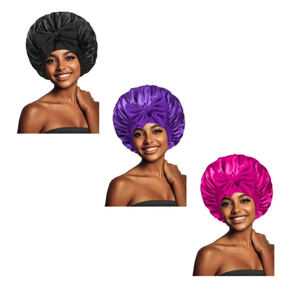 3-Pack Satin Sleep Bonnet for Women – Non-Slip Silk Hair Bonnets with Extra-Wide Stretch Band for Sleeping, Hair Protection & Wig Care