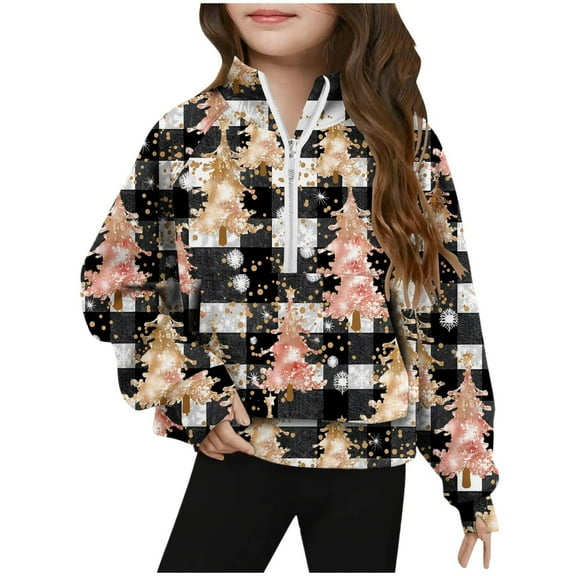 Lorytime Girls Sweatshirts with Thumb Holes Unisex Christmas Tree Shirt Mock Neck Long Sleeve Half Zip Pullover Tops