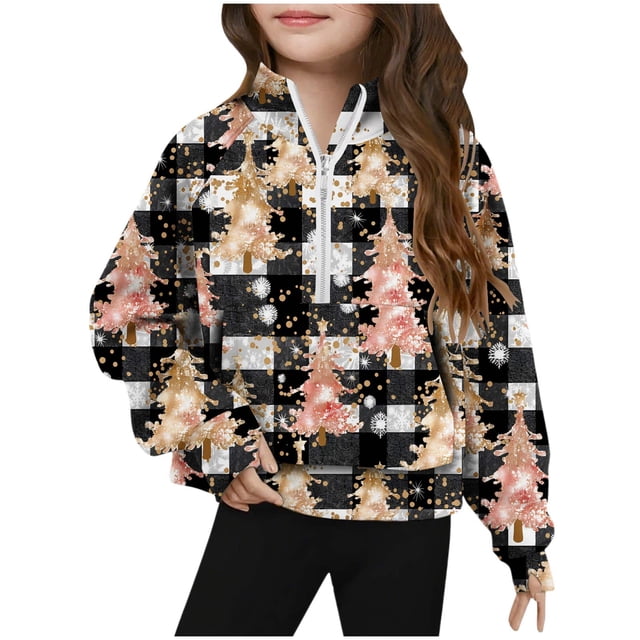 Sudadera sin capucha, mediana, grande, con media cremallera, cuello redondo, manga larga, jersey corto, sudaderas de polar para niñas de 5 a 14 años, blusa de poliéster