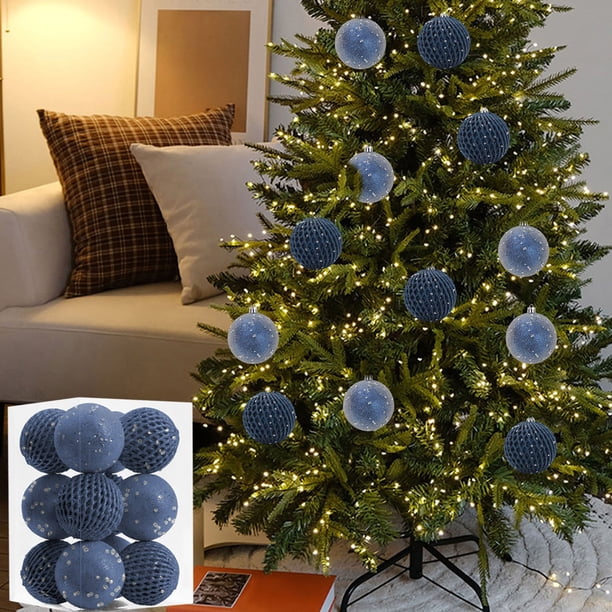 Adornos de Navidad para árboles, 12 piezas, irrompibles, varios estilos, azul