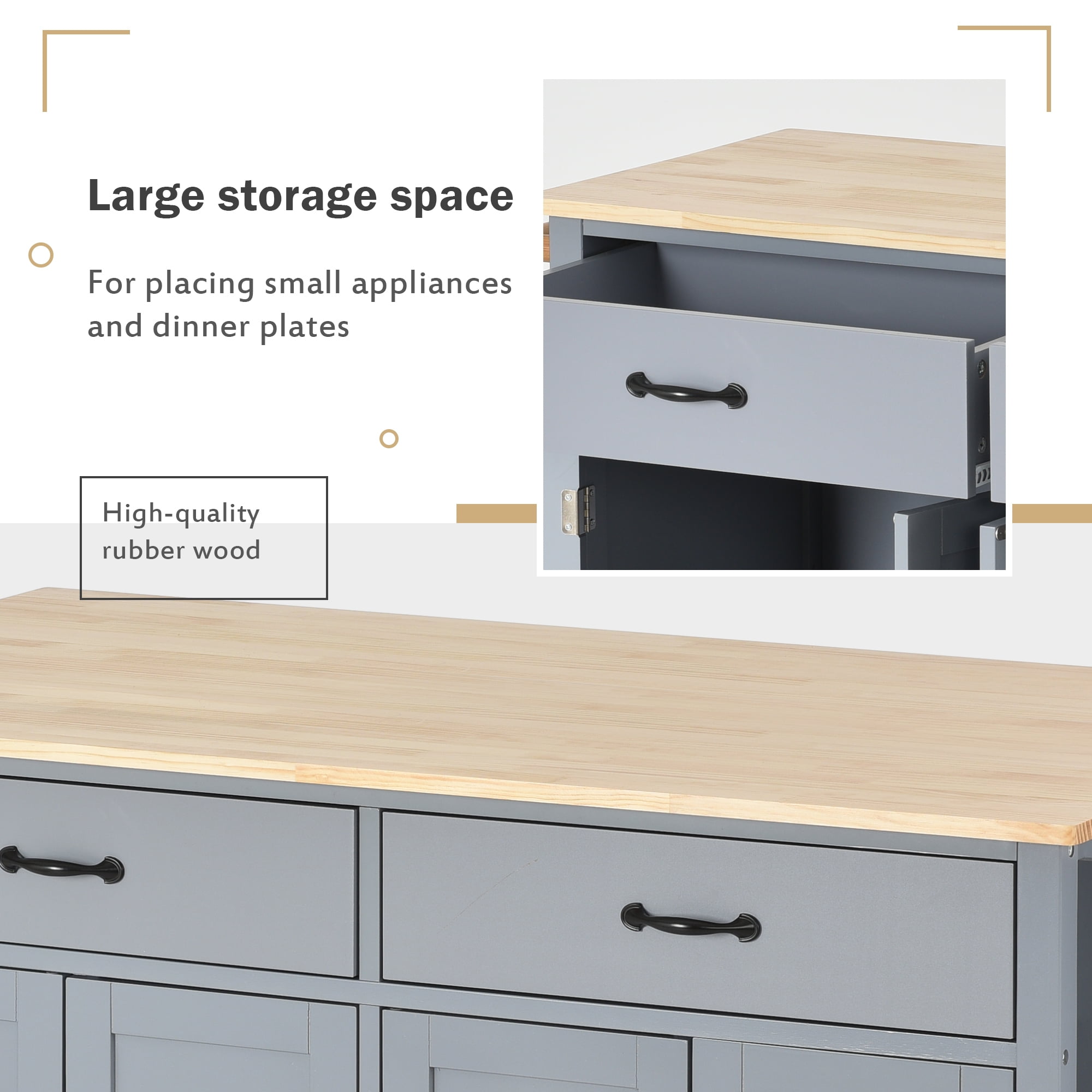 Euroco 54.3" Kitchen islands Cart with Storage on Wheels, Kitchen Cart with Spice Rack, Towel Rack,Adjustable Shelf and 2 Drawers for Dining Room