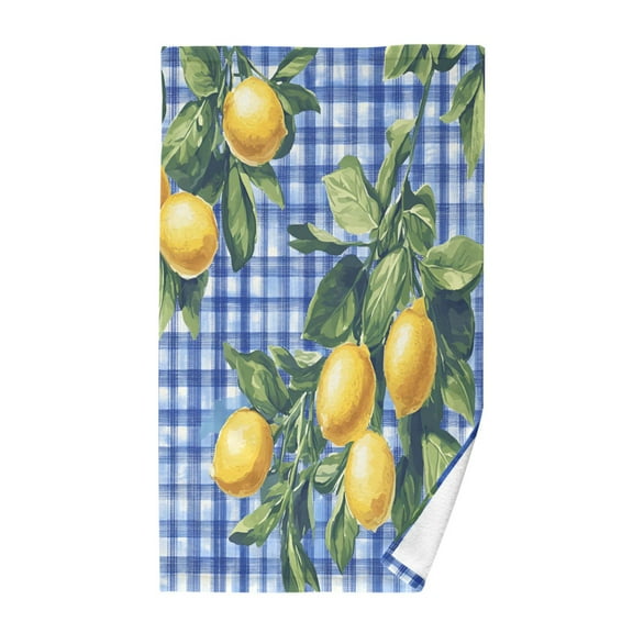 Yayeee 100% Cotton Hand Towels for Bathroom 16" x 28" Kitchen Towel, Green Lemon Plaid